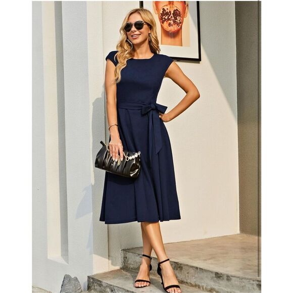 NEW Navy Blue Modest Holiday Party Prom Dress XL NO BELT - Picture 6 of 6